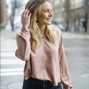 Silky Rose Long Sleeve V-neck Blouse